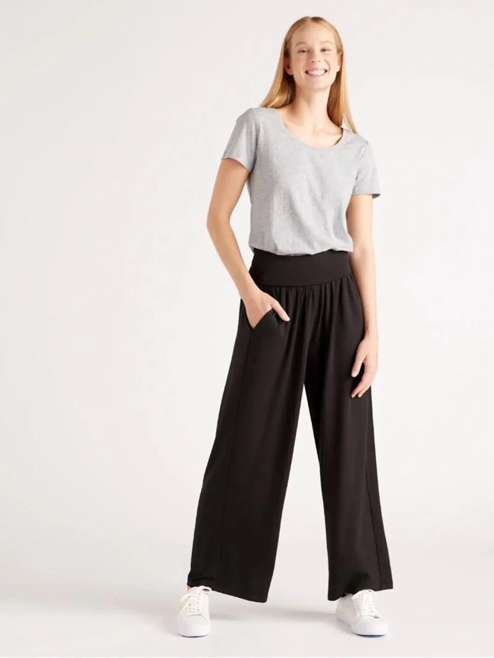 Quince Women French Terry Modal Wide Leg Trouser Casual Pants Black Medium